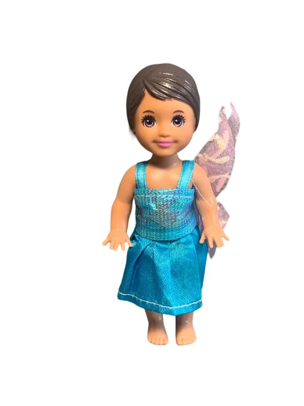1994 Mattel Fairy Doll 4" Tall Blue Dress & Pink Wings Made In Indonesia